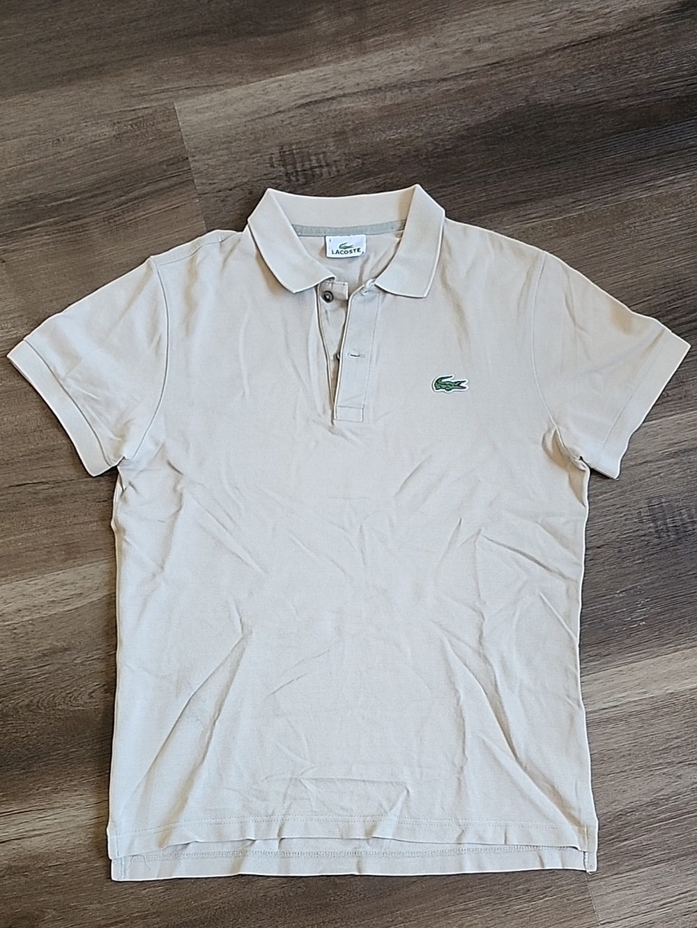Lacoste Men's Polo Shirt in Light Beige with Green Crocodile